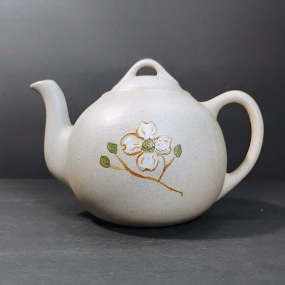 Vtg Pigeon Forge Pottery Coffee Tea Pot & Sugar Bowl Set Enamel Dogwood Flower - Picture 2 of 12